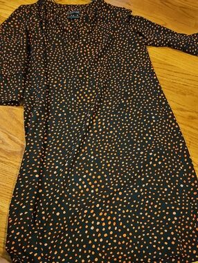 Black Midi Dress with Orange Spot Print - Women's Casual Shift Dress